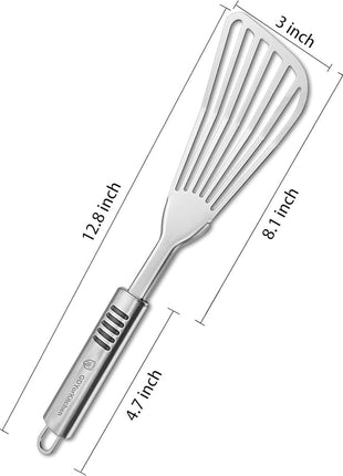 Stainless Steel Fish Spatula with 1.2mm Thick Blade - Multipurpose Turner for Fish, Eggs, Meat, and Dumplings - Perfect for Grilling, Frying, and More - Bonus Silicone Brush and Oven Mitt - Set of 1