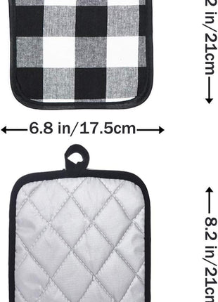 Oven Mitts and Potholders BBQ Gloves-Oven Mitts and Pot Holders with Recycled Infill Silicone Non-Slip Cooking Gloves for Cooking Baking Grilling (4-Piece Set) (Black/White)