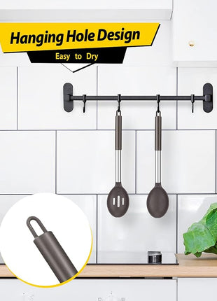 Pack of 2 Large Silicone Cooking Spoons,Non Stick Solid Basting Spoon,Heat-Resistant Kitchen Utensils for Mixing,Serving,Draining,Stirring (CHOCOLATE)