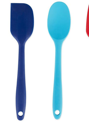 RSVP International Ela Series Mini Spatula Set for Cooking & Baking Silicone Rubber Scraper, Great Tool for Kids, Spoon, Spatula & Brush, 4 Piece Set, Assorted Colors, 4 Count