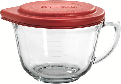 Anchor Hocking Batter Bowl, 2 Quart Glass Mixing Bowl with Red Lid