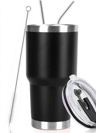 SYACOT 30oz Tumbler Double Wall Stainless Steel Vacuum Insulated Travel Mug with Splash-Proof Lid Metal Straw and Brush