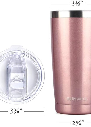 SUNWILL Travel Coffee Tumbler 20 oz, Insulated Mug with Lid, Stainless Steel Cup for Hot and Cold Drinks, Rose Gold