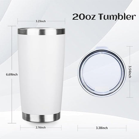StarSpeed 20oz Tumbler Bulk with Lid, Stainless Steel Insulated Tumblers Double Wall Vacuum Insulated Travel Mug, Powder Coated Coffee Cups for Hot and Cold Drinks(White,6)