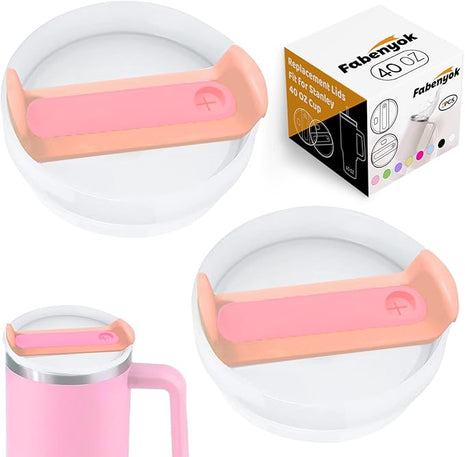 40 OZ Tumbler Lid Replacement Fit for Stanley Cup, 2 Pack Replacement Lids Fit for Stanley Travel Tumbler, Spill Proof Tumbler Covers for Stanley Cup Accessories (Opaque - Peachy)