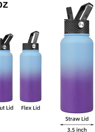 BJPKPK Insulated Water Bottles with Straw Lid, 32oz Metal Large Water Bottle with 3 Lids, Reusable Leak Proof BPA Free Thermo, Stainless Steel Tumblers for Sports, Gym, Travel-Ocean Dream