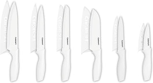 Cuisinart Knife Set, 12pc Ceramic Coated Knife Set with 6 Blades & 6 Blade Guards, Lightweight, Stainless Steel, Durable & Dishwasher Safe (White)