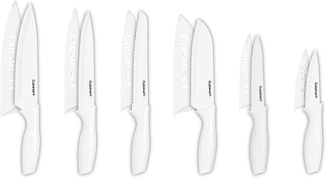 Cuisinart Knife Set, 12pc Ceramic Coated Knife Set with 6 Blades & 6 Blade Guards, Lightweight, Stainless Steel, Durable & Dishwasher Safe (White)