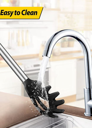 Silicone Pasta Fork and Ladle Spoon Set, Large Non Stick Kitchen Utensils for Cooking,Stirring,Serving Spaghetti, Soup, Sauce (BLACK)