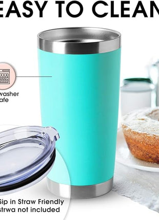 HASLE OUTFITTERS 20oz Tumblers Bulk Stainless Steel Cup with Lid Double Wall Vacuum Insulated Coffee Mug for Cold & Hot Drinks 8 Pack, Light Blue