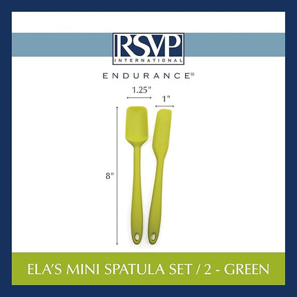 RSVP International Ela's Favorite Silicone Spatula, Green, 8" | BPA-Free Silicone | Scrape Batters, Flip Eggs, Ice Cakes, & More | Dishwasher Safe & Heat Resistant | Cooking, Baking & More