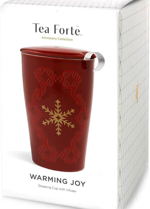 Tea Forte Double-Walled Ceramic Kati Cup, Removable Stainless Steel Infuser Basket and Lid, Steeps 12 oz Loose Leaf Tea, Dishwasher & Microwave Safe, Warming Joy