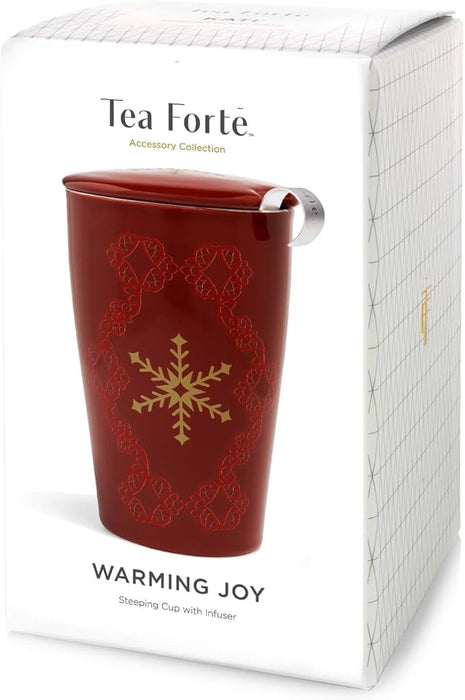 Tea Forte Double-Walled Ceramic Kati Cup, Removable Stainless Steel Infuser Basket and Lid, Steeps 12 oz Loose Leaf Tea, Dishwasher & Microwave Safe, Warming Joy