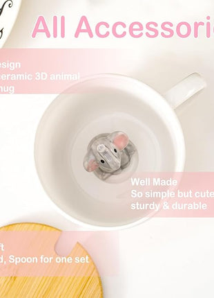White Elephant Gifts for Adults Cute Elephant Mug with 3D elephant Inside Kawaii Ceramic Coffee Mug Tea Cup with Lid Spoon Friendship Birthday Christmas Gifts for Women Men Sisters Friend Coworkers