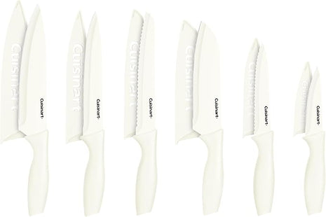 Cuisinart Knife Set, 12pc Ceramic Coated Knife Set with 6 Blades & 6 Blade Guards, Lightweight, Stainless Steel, Durable & Dishwasher Safe (Cream)