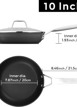 MsMk 10 Inch Frying Pan Nonstick with Lid, Induction Fry Pan with Lid, Titanium and Diamond Non Stick Coating From USA, for Induction, Ceramic and Gas Cooktops, Oven Safe 10 Inch Skillet Nonstick