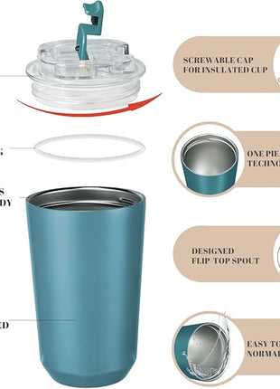 Puraville Insulated Tumblers with Lid, 14 oz Travel Coffee Mug Stainless Steel Vacuum Cup, Leak Proof Reusable Double Walled Coffee Tumbler for Iced and Hot Drinks, Peacock Blue