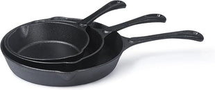 Commercial CHEF 3-Piece Cast Iron Skillet Set – 6 inch, 8 inch, and 10 inch - Pre-seasoned Cast Iron Cookware, Black