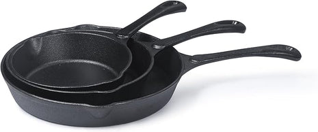 Commercial CHEF 3-Piece Cast Iron Skillet Set – 6 inch, 8 inch, and 10 inch - Pre-seasoned Cast Iron Cookware, Black