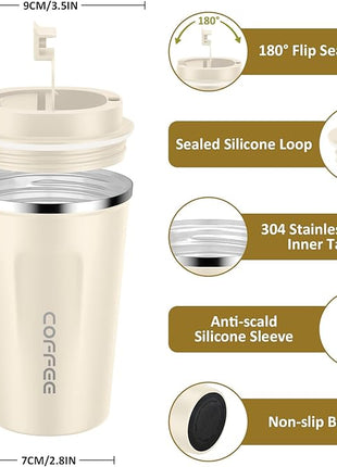 CS COSDDI 12 oz Stainless Steel Vacuum Insulated Tumbler - Coffee Travel Mug Spill Proof with Lid - Coffee Cups for Keep Hot/Ice Coffee,Tea and Beer