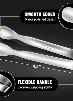 Mini Tongs For Serving Food，Set fo 12 Small Tongs For Appetizers，Small Stainless Steel Metal Cooking Tong，for Tea Party Coffee Bar, 4 inch Sugar Tong - Silver