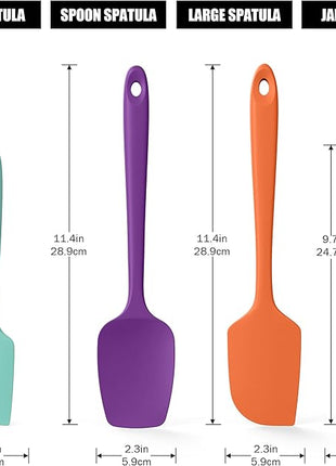 4-Piece Silicone Spatula Scrapers: Doosu 600°F Heat Resistant Food Grade Kitchen BPA Free Rubber Baking Cooking Tool Nonstick Utensil Set for Mixing, Scraping, Folding, Stirring, Serving (Multi-5)
