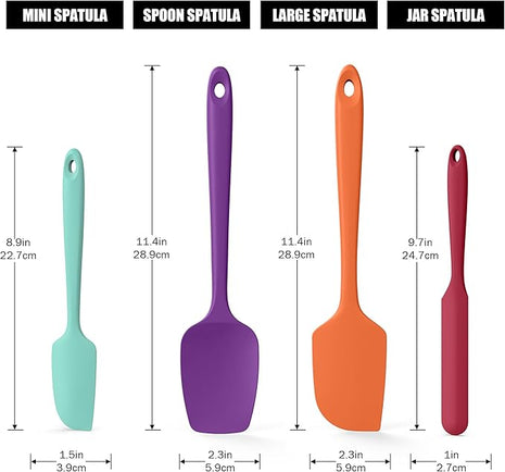 4-Piece Silicone Spatula Scrapers: Doosu 600°F Heat Resistant Food Grade Kitchen BPA Free Rubber Baking Cooking Tool Nonstick Utensil Set for Mixing, Scraping, Folding, Stirring, Serving (Multi-5)