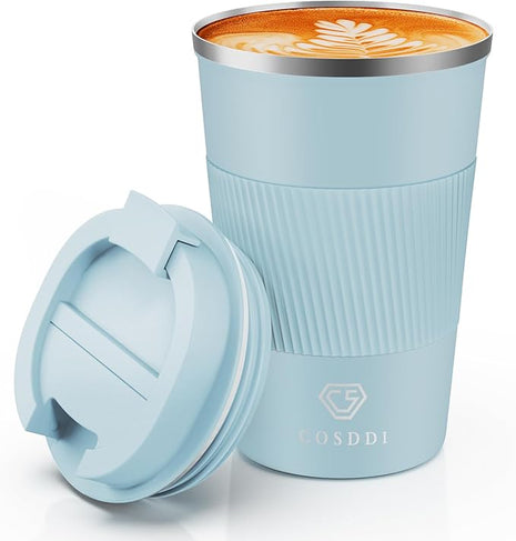 CS COSDDI 12 oz Stainless Steel Vacuum Insulated Tumbler - Coffee Travel Mug Spill Proof with Lid - Coffee Cups for Keep Hot/Ice Coffee,Tea and Beer (3rd pale blue)