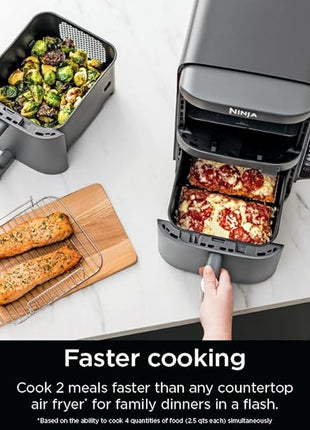 Ninja DoubleStack XL Smart 2-Basket Air Fryer, Smart Cook System, DoubleStack Technology Cook 4 Foods at Once, Space Saving Design, 10 QT, 6-in-1, Smart Finish & Match Cook, Air Fry, Broil, Bake SL451