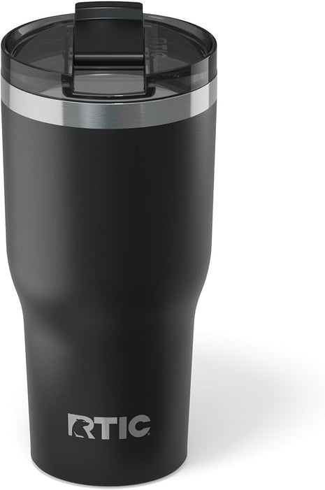 RTIC 30oz Essential Tumbler with Lid, Ceramic Lined, Insulated, Stainless Steel, Metal, Double Wall Vacuum-Insulation, Travel Cup for Iced Coffee, Tea, Hot and Cold Drink, Black