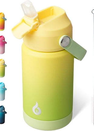 BJPKPK Insulated Water Bottle with Straw Lid, 12oz Thermo Water Bottles, Flex Handle & Non-slip Boot, BPA Free Leak Proof Stainless Steel Metal Thermo, Tumblers, Cups,Fresh Green