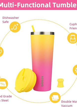 BJPKPK 26oz Stainless Steel Insulated Tumbler With lid And Straw Travel Coffee Thermal Tumblers Cup For Women And Men,Pink Yellow Rose