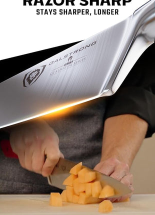 Dalstrong Chef Knife - 8 inch Blade - Gladiator Series - Forged High Carbon German Steel - Razor Sharp Kitchen Knife - Professional Full Tang Knives - Crimson Red Handle ABS - Sheath - NSF Certified