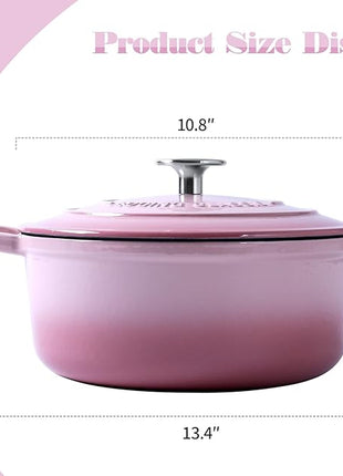 Enameled Cast Iron Covered 5.5 Quart Dutch Oven with Dual Handle, Dutch Ovens with Lid for Bread Baking, Pink