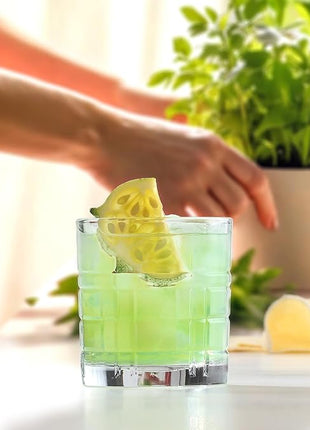 LAV Old Fashioned Whiskey Glass Set with Linear Nuances | Set of 4 x 11 oz | Brit Glasses, Bourbon, Scotch, Cocktails, Liquor | Crystal Whiskey, Bistro, Short Drink, Rock Glass, Bar | Dishwasher Safe