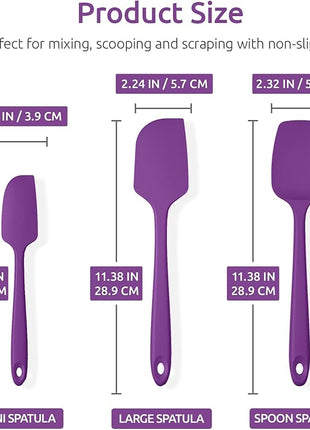 U-Taste Silicone Spatula Set: 600ºF High Heat Resistant, Seamless Food Grade Flexible Rubber Kitchen Cooking Mixing Baking Scraper for Nonstick Cookware Set of 3 (Purple)