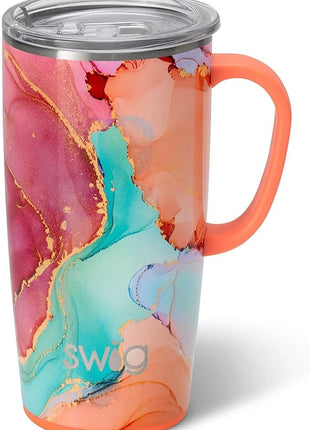 Swig Life 22oz Travel Mug, Insulated Tumbler with Handle and Lid, Cup Holder Friendly, Dishwasher Safe, Stainless Steel, Travel Coffee Cup, Insulated Mug with Lid (Dreamsicle)