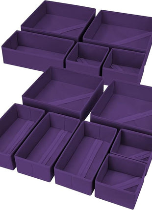 DIMJ Drawer Organizer Clothes, 12 Pack Dresser Organizer, Foldable Closet Organizers and Storage, Fabric Dresser Bins, Drawer Dividers for Nursery, Baby Clothes, Underwears, Sock (Purple)