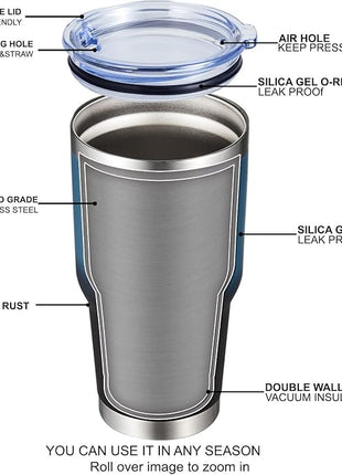 MEWAY 30oz Insulated Tumbler With Lids and Straws,Stainless Steel Double Vacuum Coffee Tumbler Cup, Brush, Durable Powder Coated Coffee Cup for Cold & Hot Drinks, Office, Travel(Blue Black,1 PACK)