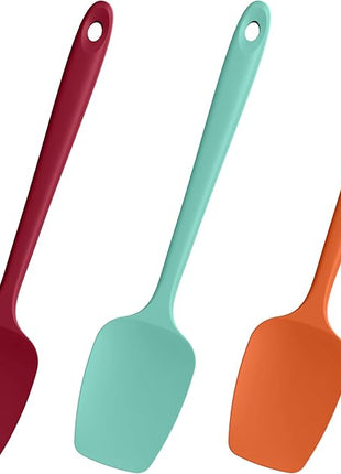 Heat Resistant Silicone Spoon Spatulas, Doosu 600°F High Temp Flexible Cooking Spoons Kitchen Spoonula Scratch-Proof for Mixing Stirring Scraping Serving Non-Stick Cookware (Set of 3, Multi-5)