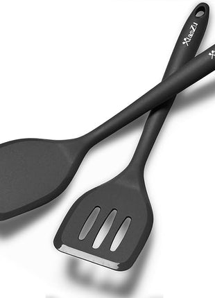 Silicone Spatula Turner Set, High Heat Resistant Spatulas with Seamless One Piece Design, Nonstick Rubber Flippers Utensils for Baking & Cooking,BPA-Free, Black,11 IN