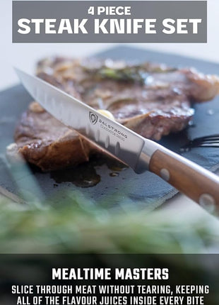 Dalstrong Steak Knife Set-4pc 5" Straight Blade Edge-Gladiator Series-Forged German High-Carbon Steel-w/Sheaths-Olive ABS Handle-Dinner Set Kitchen Knives