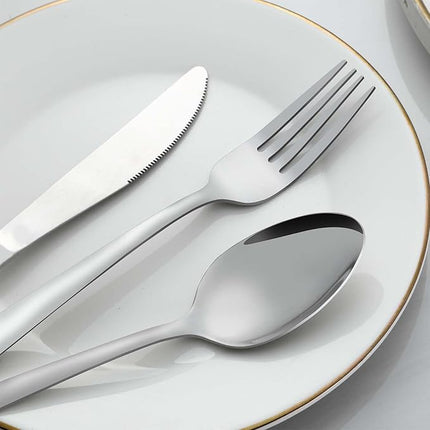 24 Pcs Forks and Spoons Silverware Set, Food Grade Stainless Steel Flatware Cutlery Set for Home, Kitchen and Restaurant, 12 Dinner Forks and Dinner Spoons, Mirror Polished & Dishwasher Safe