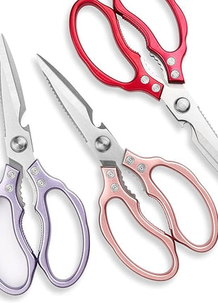 AWinjoy Heavy Duty Sharp Kitchen Scissors, Dishwasher Safe, Cooking Shears for Meat, Chicken, Fish, Poultry, Herb, Bread (Purple)