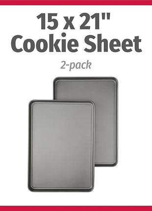 GoodCook Everday Nonstick Carbon Steel 15” x 21” Baking Sheet Set, 2 Pack – Extra-Large Carbon Steel Cooking Pans, Bakeware Set, Cookie Sheets for Baking, Oven Pan Set