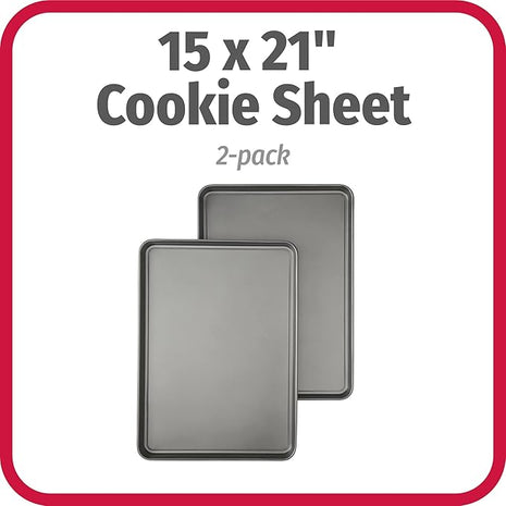 GoodCook Everday Nonstick Carbon Steel 15” x 21” Baking Sheet Set, 2 Pack – Extra-Large Carbon Steel Cooking Pans, Bakeware Set, Cookie Sheets for Baking, Oven Pan Set