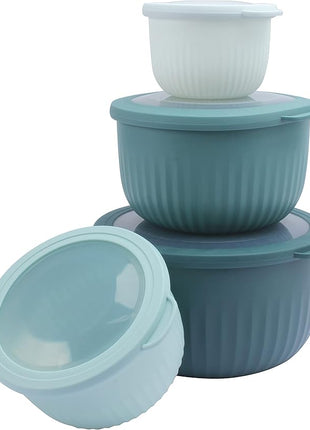 COOK WITH COLOR 4pc Plastic Mixing Bowl Set with Lids (Teal Ombre, 210 ml, 550 ml, 1150 ml, 3500 ml) - Sturdy, Nesting, BPA Free, Dishwasher Safe, Food Safe, Bowls for Cooking and Baking