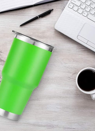 D·S 30 oz Green Tumbler Stainless Steel Double Wall Vacuum Insulated Mug with Straw and Lid, Cleaning Brush for Cold and Hot Beverages