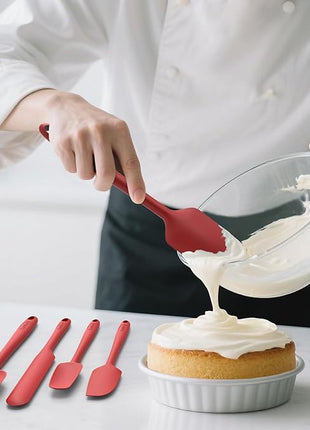 Coukre Silicone Spatula Set of 5,High Temperature Resistant, Food Grade Silicone, Dishwasher Safe, for Baking, Cooking (Pure Red)