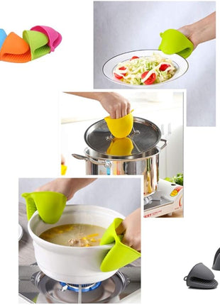 Oven Glove Thicken Silicone Pot Holder Mini Oven Mitt Heat Resistant Pinch Covers for Air Fryer, Baking, Cooking, BBQ Grilling (Grey)